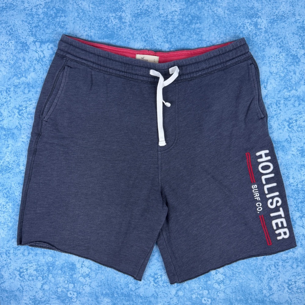 Hollister Surf Co Mens Fleece Sweat Shorts Navy Blue Embroidered Logo Size L